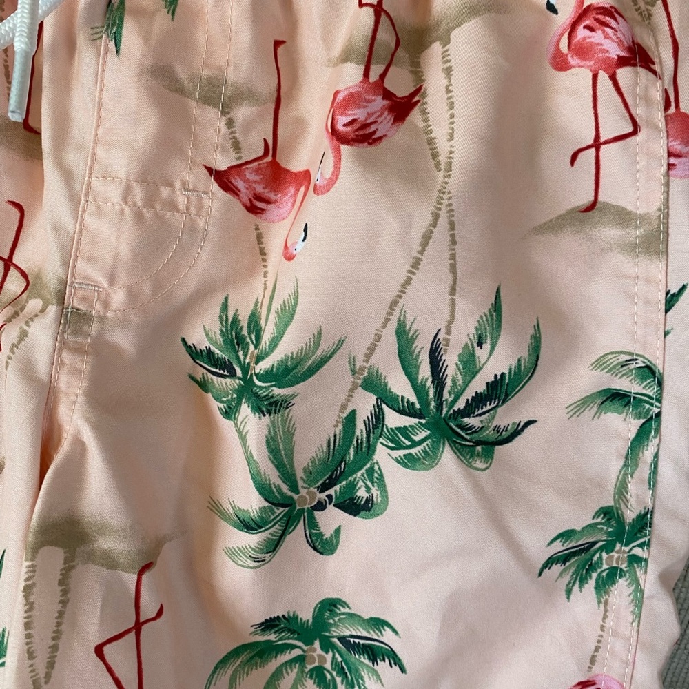 Old Navy Pink Flamingo & Green Palm Print Swim Trunks - Picture 2 of 3